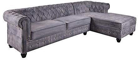 Chesterfield Soffa vintage hörnsoffa set grå antik stoppningssats fha016 Palazzo exklusiv