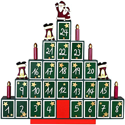 BAKAJI Calendario dell' Avvento di Natale in Legno con 24 Cassetti Numerati per Sorpresa Decorazioni Addobbi Natalizi Casa (Albero di Natale)
