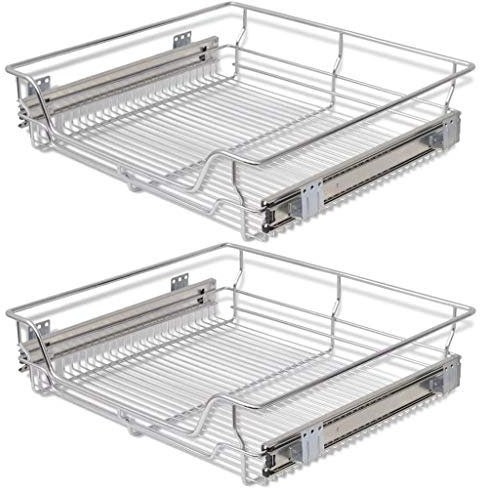 Festnight 2Stk.60cm Ausziehbare Einbauschublade Teleskopschublade Küchenschublade Schlafzimmerschublade Drahtkörbe Korbauszug Silberfarbe für 600mm breite Küchenschrank Silber