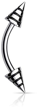 Tata Gisèle Piercing Sourcil en Acier Chirurgical 316L - Piercing Tige Courbée pour Arcade Sourcilière - Double Flèche Striée et Colorée - 8 mm - (Noir)