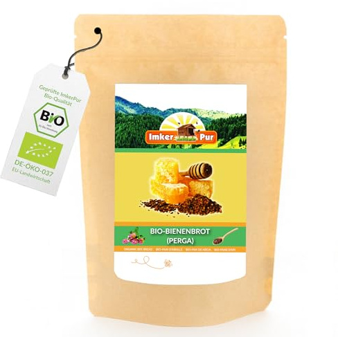 ImkerPur Bio Bienenbrot Perga 200g | Roh & naturbelassen aus der Wabe | Fermentierter Blütenpollen aus Holzrähmchen, mild süß-säuerlich, ideal für Müsli & Joghurt