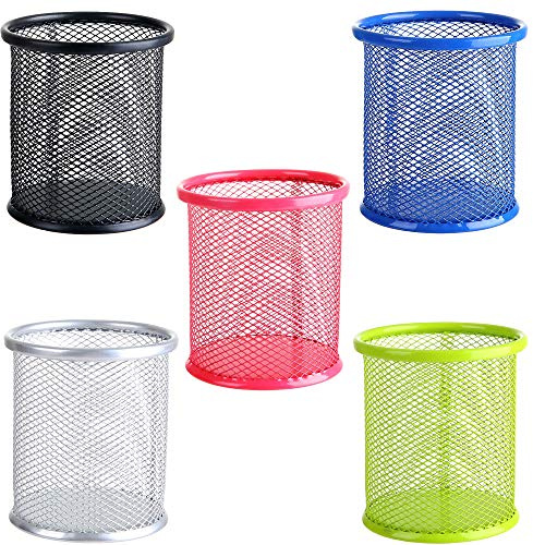 Stiftehalter aus Metall, Netzstoff, rund, aus Metall, für Schule, Büro, Bleistift, Stift, Kosmetik, Rosa, Grün, Blau, Silber, Schwarz)