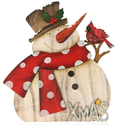 com-four® Expositor Decorativo para Navidad - Muñeco de Nieve de Madera para Colocar - Adorno navideño para Decorar y Regalar (Muñeco de Nieve - Redondo)