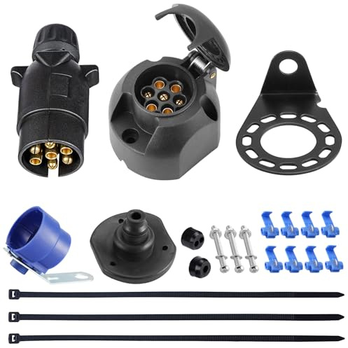 SPARKMOTO 7 Polig Anhänger Stecker Anhänger Steckdose Set,mit Kompletten Montagezubehör,12V Wasserdicht 7-pol Anhänger Stecker Steckdose für Anhänger Wohnwagen KFZ AHK Stecker Steckdose(Schraubenende)