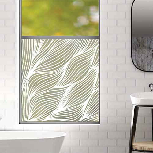 Sichtschutzfolie Fenster Küche Blätter Linien Fensterfolie Fensterdeko Milchglasfolie, 55 cm hoch, 50 cm breit