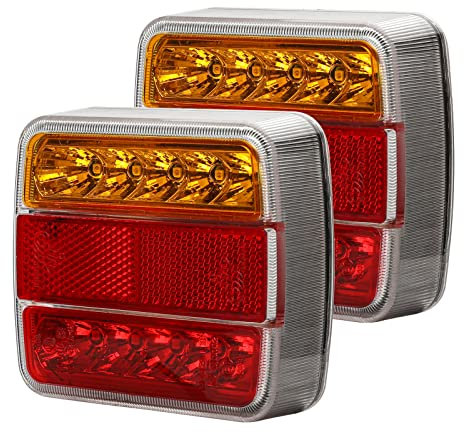 Qiping 2 Pcs Feu de Arriere Remorque LED 12V avec E-Mark, 5 Fonctions - Feux Stop, Feux Position, Clignotant, Feux Plaque d'immatriculation, Catadioptre