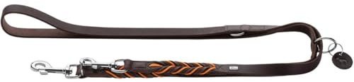 HUNTER Verstellbare Führleine SOLID Education Cord, Farbe: Dunkelbraun/orange, Strapazierfähiges Leder, dekoratives Polyesterseil, handgefertigt, mit Schlüsselanhänger, Größe: 20/200