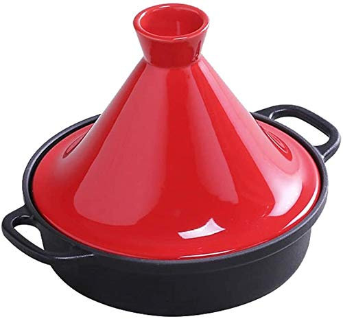 Auflaufformen mit Deckel 7,9 Zoll Tagine aus Gusseisen, emaillierte Tangine aus Gusseisen mit Keramikdeckel (rot)