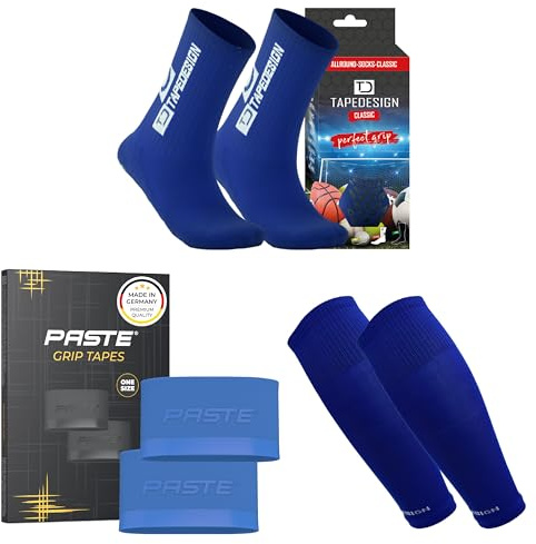 PASTE - XXL Set wählbar aus: TAPEDESIGN Fußballsocken, Schienbeinschoner, Stutzen & PASTE Schienbeinschonerhalter (Grip Tapes) für Kinder, Damen & Herren