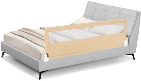 COSTWAY Barriera Letto per Bambini di 180 cm, Sponda di Sicurezza Pieghevole con Copertura Rimovibile, Rete Traspirante, Sbarra da Letto per Letti Singoli e Matrimoniali, 180 x 41 x 55 cm (Beige)