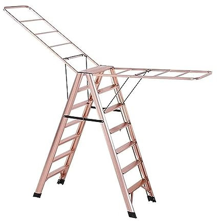 PZEOB Aluminium-Trittleiter, 5/6/7-Stufen-Klappleiter für den Heimgebrauch, 200 kg/440 lbs Dachbodenleiter mit Kleiderbügel und rutschfestem Stufenhocker