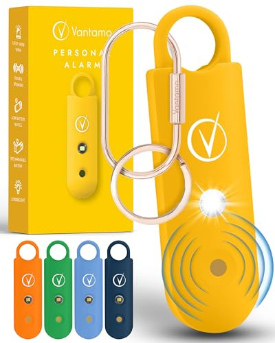 Vantamo Alarme Personnelle Anti Agression 130dB avec Double Haut-Parleur, Flash LED Puissant et Indicateur de Batterie Faible, Kit Defense Femme Compact pour Auto Defense avec Porte-clés pour Sac