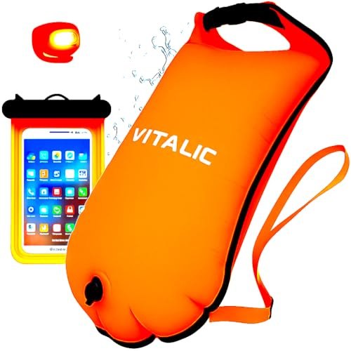 Bouée de natation gonflable avec lumière et étui de téléphone - Flotteur flottant pour la natation en eau libre et le triathlon en toute sécurité - Sac de natation étanche avec sac isotherme