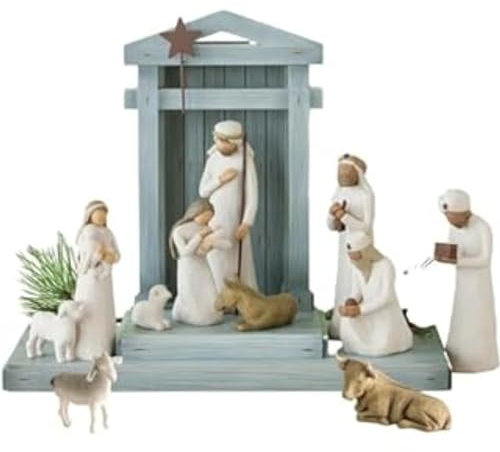 XILENY Juego 10 Piezas + Pesebre Figuras de Belén de Resina, Belén de Navidad, Decoración de Oficina y Hogar