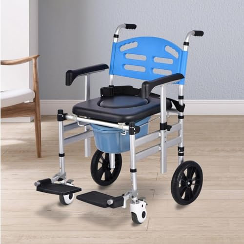 CYMYYDS Toilettenstuhl für Senioren, Faltbar Dusch Toilettenstuhl Mit Rollen, Toilettenrollstuhl Höhenverstellbar, Duschstuhl für Behinderte, Bedside Kommode Stuhl