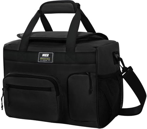 MIER Lonchera Grande para Hombres y Mujeres Adultos, aislada, de Lados Suaves, 30 latas, a Prueba de Fugas, Plegable, para Trabajo, Viajes, Camping, Playa, 18 L (Negro, sin Correa de Equipaje)