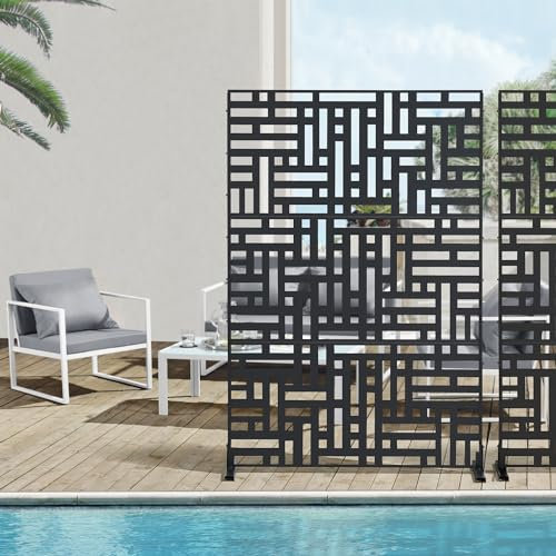 casa.pro Trennwand Bernalda Raumteiler 180 x 120 cm Balkonsichtschutz Outdoor Indoor Raumtrenner Terrasse Garten Stahl Paravent freistehend Schwarz