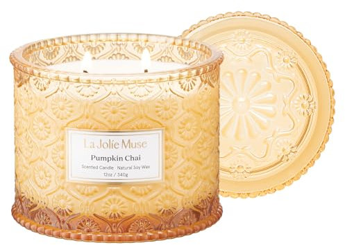60 horas de combustión, vela de calabaza LA JOLIE MUSE para el hogar, velas aromáticas de otoño para el hogar, velas grandes de 2 mechas, regalos para mujeres y hombres, velas de cristal de lujo