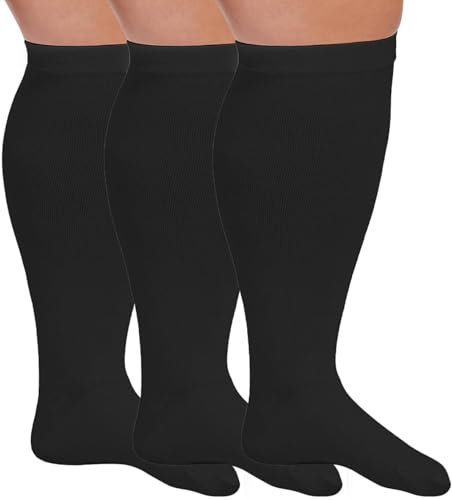 3 Paar Medizinische Kompressionsstrümpfe Damen & Herren 20-30 mmHg, Dicke Waden Stützstrümpfe für Medizinisch Krampfadern Ödeme Flug (3x Schwarz, 3XL)