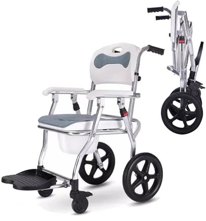 Joyfitness Sedia da Toilette da Comodino Sedia da Toilette Pieghevole per Doccia per WC con braccioli, Sedia a rotelle da Toilette per Doccia, Sedia da Doccia con Ruote per sedersi, Doccia Interna