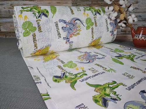 240cm Breit Meterware ab 50cm Popeline Baumwolle Stoff Baumwollstoff Kinderstoffe Stoffe Kuh Babystoffe Kinder Dinosaurier Stoffe Elefant Ranforce Bastelstoff ÖKO-TEX VP0K038 (Dinosaurier)