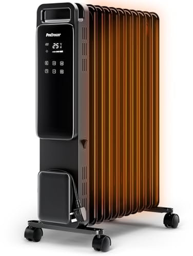 Pro Breeze OmniWarm Radiatore a Olio 2500W, Riscaldatore Elettrico Portatile, Schermo Digitale a Sfioramento, Modalità Eco, 3 Impostazioni, Termostato Regolabile, Spegnimento di Sicurezza e Timer 24H