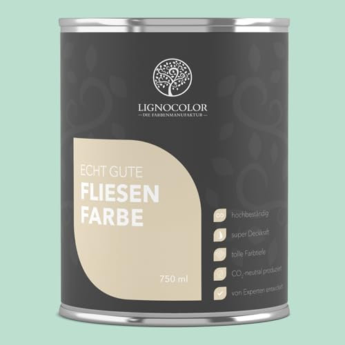 Lignocolor Fliesenfarbe matt | hochbeständige Farbe für Wand- & Bodenfliesen (Mint matt, 750 ml) | hochdeckend für den Innenbereich