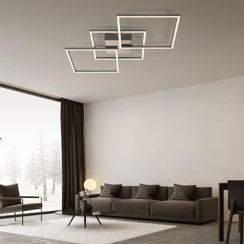IMPTS LED Deckenleuchte Eckig Dimmbar Deckenlampe 34W Modern Wohnzimmerlampe Metall Deckenbeleuchtung mit Fernbedienung 3000-6500K fur Schlafzimmer Wohnzimmer Küche Flur Balkon