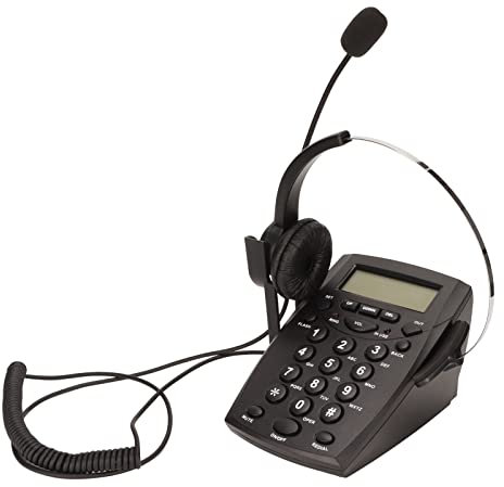 flexman Teléfono con Auriculares con Cable, Cancelación Ruido FSK DTMF, Identificador Llamadas, Teléfono Fijo, Teléfono con Cable con Teclado para Auriculares para Centro Llamadas