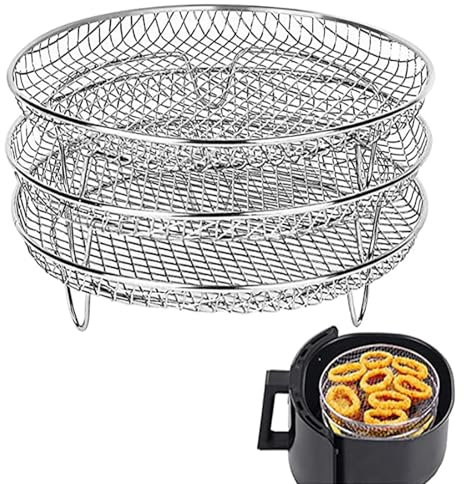 Airfryer Rack Dehydrator Stand Rack, Edelstahl Dreischichtiges Luftfritteusen-dörrgestell, Stapelbare Airfryer Zubehör Heißluftfritteuse Zubehör Grillständer Für Alle 4.2QT – 5.8QT Air Fryer