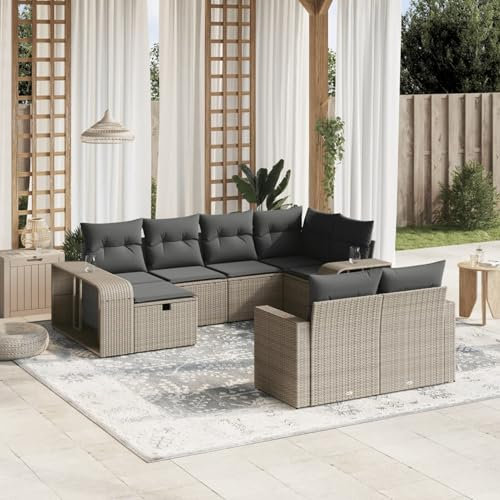 Juroupi 10-TLG. Garten-Sofagarnitur mit Kissen GartenmöBel Set Lounge GartenmöBel Lounge MöBel Outdoor Gartengarnitur Hellgrau Poly Rattan - 3266242