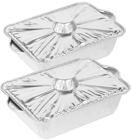 Cabilock 2 Juegos 2 Juegos De Papel De Aluminio Bandeja De Pescado A La Parrilla Contenedor De Pan Revestimientos De Papel De Aluminio Olla De Papel De Aluminio Cubierta Olla 2 Piezas * 2