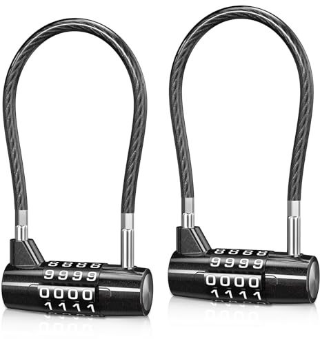 Brifit 2er-Pack Zahlenschloss Vorhängeschloss, Schloss mit Zahlencode 4 stellig, Stahldraht durchmesser 5mm, Länge 175mm, Kabelschloss für Schließfächer Aktenschränke Kleiderschränke