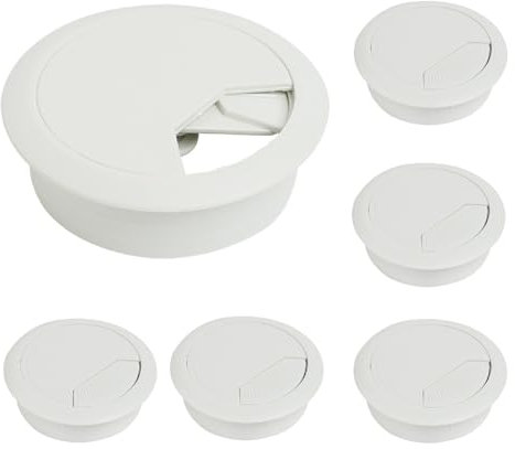 6 Pezzi Passacavo per Scrivania Bianco, Copricavo da Scrivania da 50 mm, Copricavo in Plastica per Tavoli, Copricavo per Cavo Rotondo, Passacavi Scrivania, Organizzatore di Cavi per Casa e Ufficio