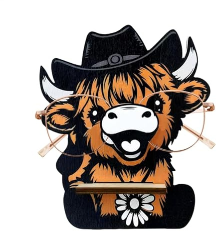 Highland Cow Brillenhalter – Brillenhalter Ständer | Niedlicher Highland Brillenhalter Ständer | Brillenhalter Statuen, niedlicher Brillenständer aus Holz Kuh Brillen Display Ständer für