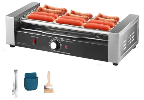 Hot Dog Roller Machine,850W Electric Sausage Grill Cooker - 12 Hot Dogs Capacity 5 Rollers, Double Temp Control Hot Dog Maker with Detachable Drip Tray