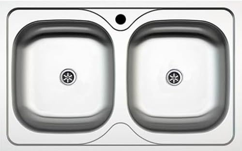 ATL862IVE ● Lavello Incasso Cucina FHULLER Serie ATLANTE Acciaio Stampato Prelucido cm.86 X 50 2 Vasche 37 X 37 Altezza 15 Piletta da 3,5 - Piletta da 3,5 Grande ● Made in Italy