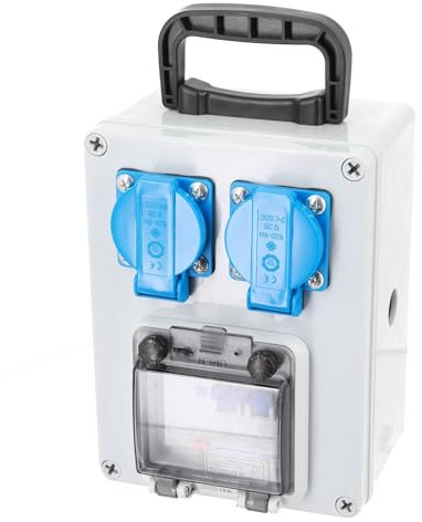 gihusrzx Power Distribution Box, Electricity Meter Electrical Box,Construction Power Distributor,Industrial Waterproof Socket Box with Switch,Wall Distributor 2 x 16A,250V 2P,IP67/IP44 Grey