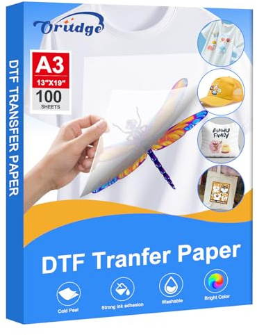 Oritdge - Juego de 100 hojas de DTF transparente Direct A3, papel transferente, 29,7 cm x 42 cm, degradado ecológico y biodegradable para epson Impresoras de sublimación y inyección de tinta y textil