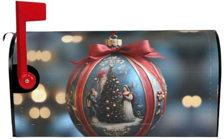 Christmas Ball Print Mailbox Cover Durable Oxford Cloth for American Standard & Large Size Mailboxes