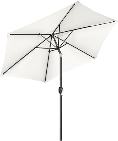 Yaheetech Ombrellone da Giardino 269 cm con 6 Stecche in Poliestere e Metallo Inclinabile Protezione UV Cortile Piscina Esterno Crema