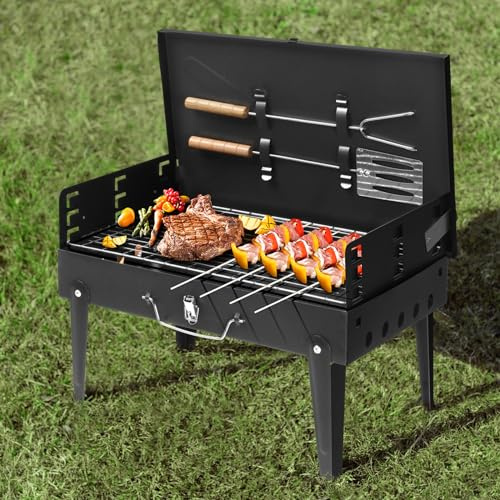 Portable Charcoal Grill, Foldable BBQ Grill Kit Easy to Carry, BBQ Cooking Instant Foldable for Outdoor Barbecues Camping Traveling Picnics Garden Beach Party