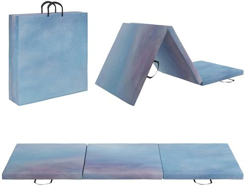 HOMCOM 6FT Foldable Gymnastics Mat, Tri-Fold 2 Thick Crash Mat with Carry Strap Handles for Home Training, Sky Blue