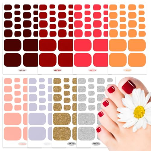 JSRQT Pegatinas Esmalte Uñas de Los Pies 8 Hojas Etiquetas Engomadas pie Adhesivo Etiqueta Tonail Nail Art Stickers Arte DIY Multicolor Calcomanías Diseños Manicura Adhesiva con Lima