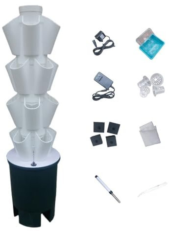 WNGJZZYC Torre Idroponica Verticale Kit Completo, 4/8/10/12 Strati, Aeroponic Tower Garden con Pompa e Serbatoio d'Acqua Mobile, Torri Aeroponiche per Amanti del Giardinaggio(White,83cm/33in)