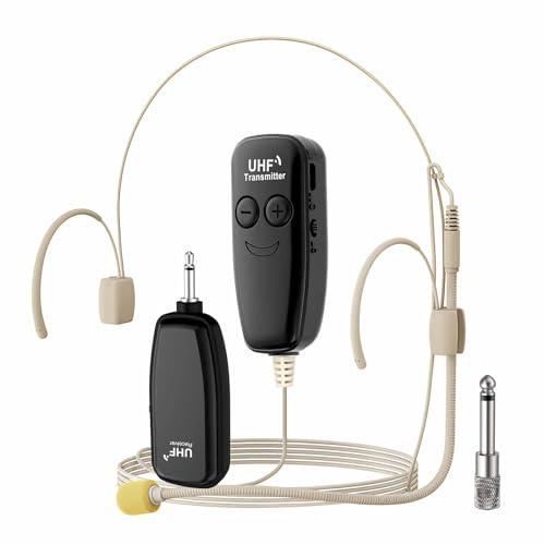 XIAOKOA Kabelloses Headset Mikrofon, UHF Hautton Drahtloses Mikrofon Lautsprechersystem, Beigefarbene Sprachverstärker Funkmikrofon, 50m Kabelloser Reichweite, für Lehrer, Reiseleiter, Fitnesstrainer