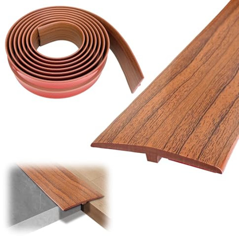 MIUUIPI Profilo di transizione autoadesivo, 3 m x 5 cm, listello di transizione per pavimenti in parquet, laminati (venature del legno marrone)