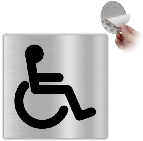 LEIASA | Toilettes Handicapé - 10x10 cm - Aluminium - Porte Large et Basse | Signe Sanitaires PMR, Motif Fauteuil Roulant, Inscription Barre Murale, Logo Toilettes Adaptées, Dessin Sol Sans Seuil