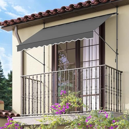 Labasuan Tenda da Sole Regolabile, Tenda da Sole Pieghevole Grigia per finestre, Soluzione per l'ombra del Cortile, Tenda da Sole a manovella, per Cortile, Giardino, Balcone(118.in)