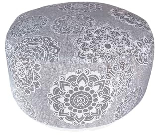 savasanas Zafu meditación Mandalas Gris, cojin Yoga, zafu Yoga, con Funda e Interior y Exterior Lavable de algodón y Relleno de cáscara de Trigo sarraceno, asa de Transporte 32x16cm